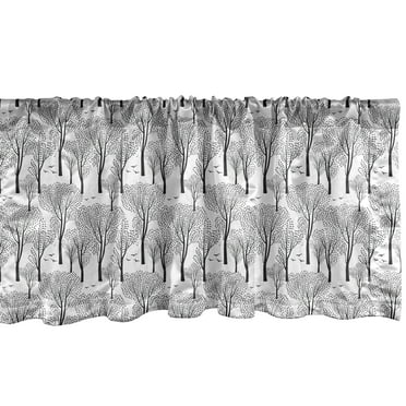 Ambesonne Winter Window Valance, Abstract Forest Birds, 54" X 18", Black White