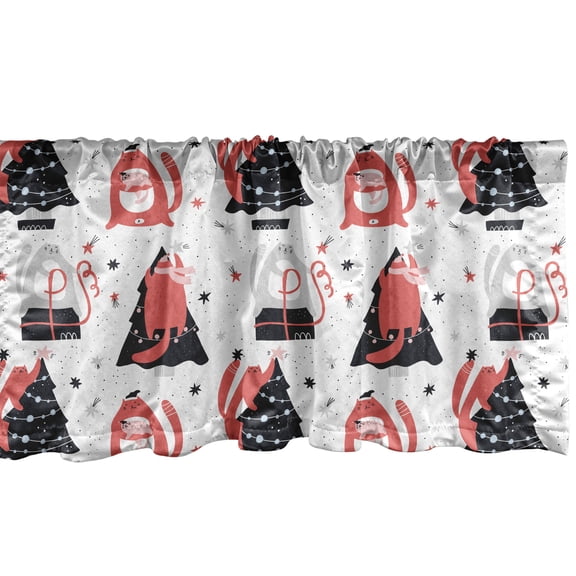 Ambesonne Winter Window Valance, Cats Preparing at Christmas, 54" X 12", White and Coral