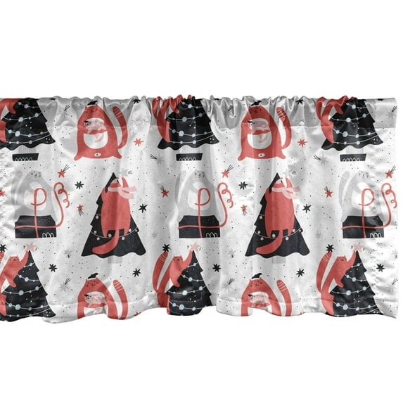 Ambesonne Winter Window Valance, Cats Preparing at Christmas, 54" X 12", White and Coral