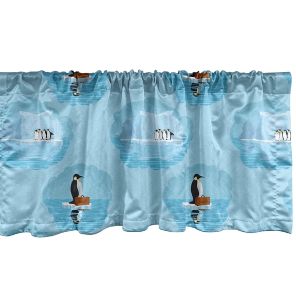 Ambesonne Winter Window Valance, Penguins and Snow Glaciers, 42" x 12", Sky Blue Dark Grey