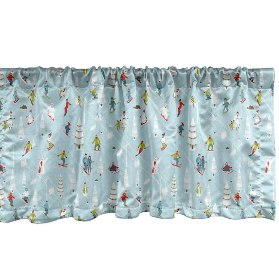 Ambesonne Winter Window Valance, Ski Resort People on Snow, 54" X 18", Blue Multicolor