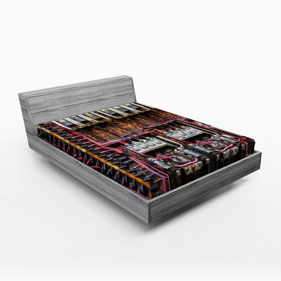 Ambesonne Wire Fitted Sheet, Rusted Electrical Panel, Full Size, Multicolor