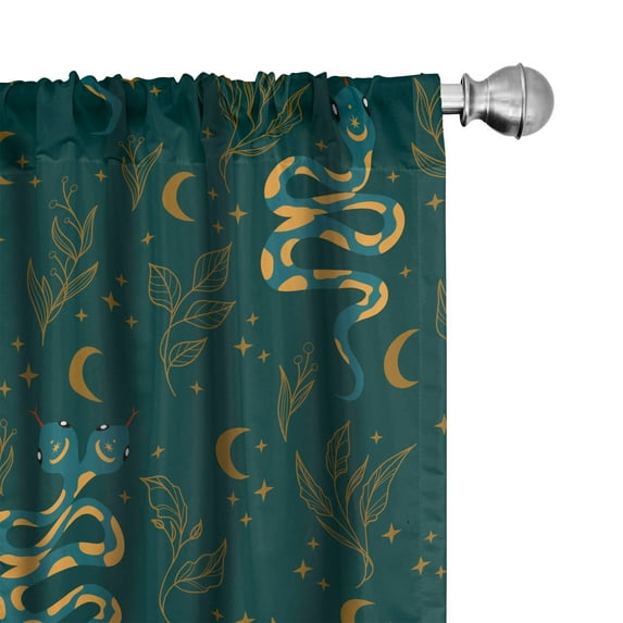 Ambesonne Witchcore Curtains, Astrology Snakes Artwork, Pair of 28"x84", Teal Earth Yellow Amber