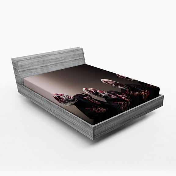 Ambesonne Wizard Fitted Sheet, Screaming Scary Zombies, Full Size, Black