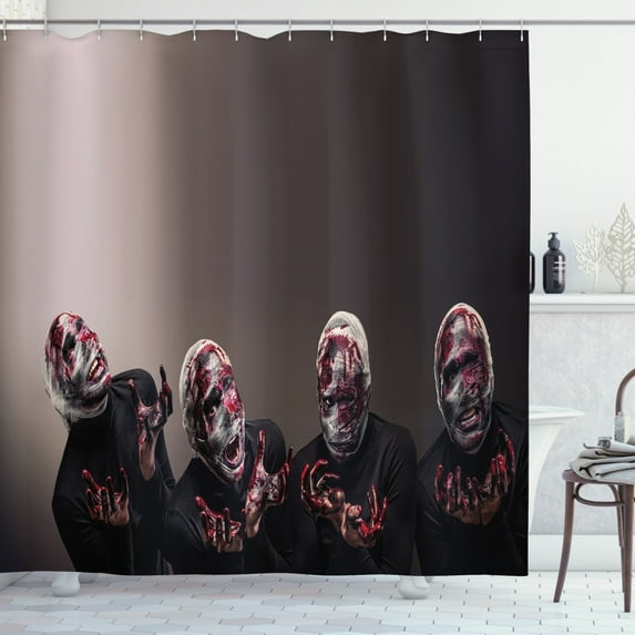 Ambesonne Wizard Shower Curtain, Screaming Scary Zombies, 69"Wx84"L, Black