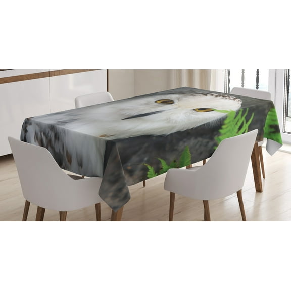 Ambesonne Wizard Tablecloth Rectangular Table Cover, Magician Pet White Owl, 52"x70", White Green Black