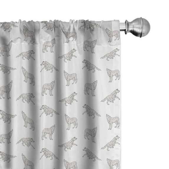 Ambesonne Wolf Window Curtains, Cartoon Sketch Wild Dog Print, Each 28" W x 84" L, White Pearl