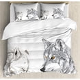 thumbnail image 1 of Ambesonne Wolf Duvet Cover Set, Sketchy Portraits Wildlife, King, Beige Grey Orange, 1 of 6