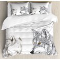thumbnail image 1 of Ambesonne Wolf Duvet Cover Sets, Sketchy Portraits Wildlife, 2-King, Beige Grey Orange, 1 of 7