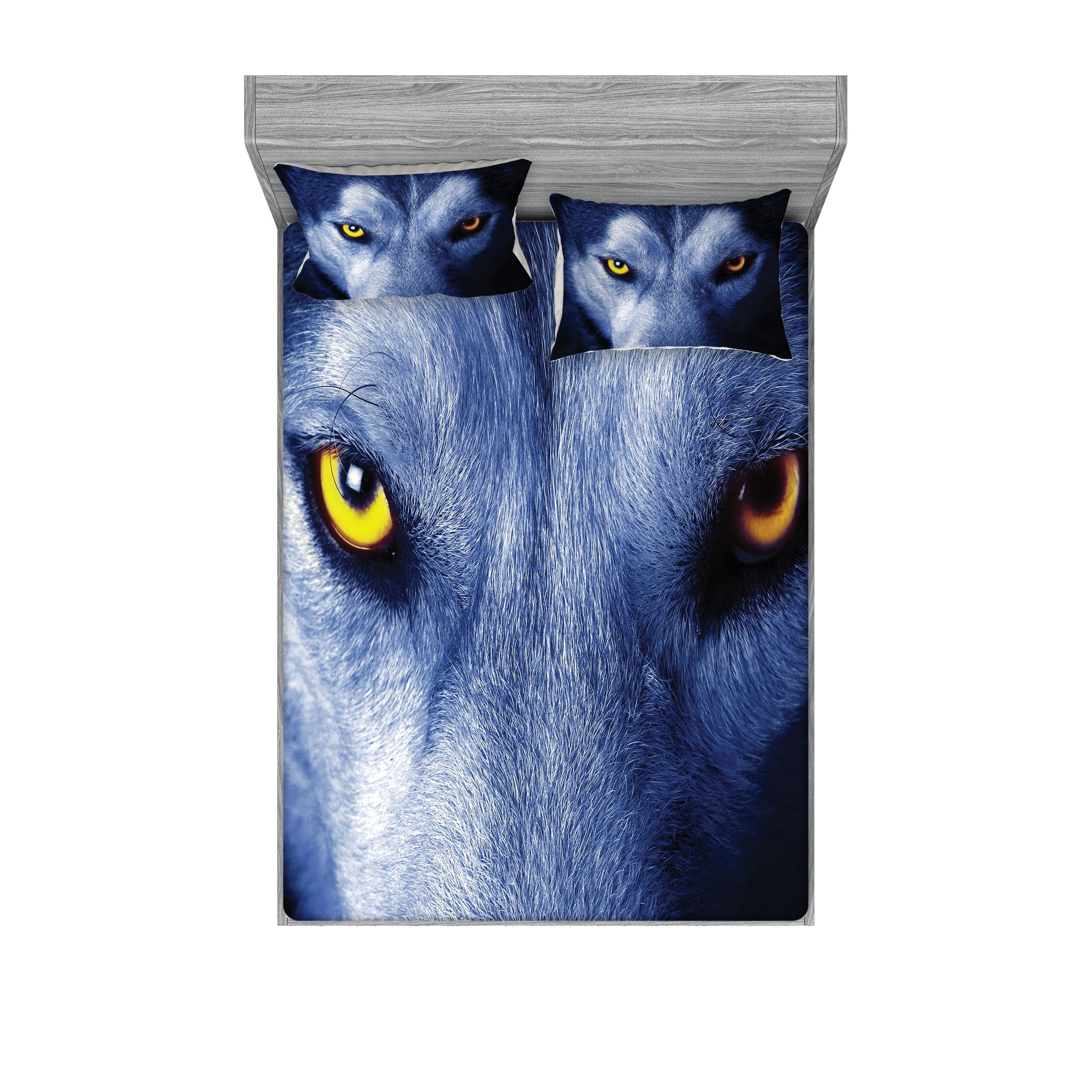 Blue Wolf Print Microfiber Full/Double Sheet and Pillow Sham Set