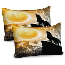 Ambesonne Wolf Pillow Sham 2 Pack, Howling Animal Silhouette Hill, 30"x20", Yellow and Black