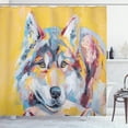 thumbnail image 1 of Ambesonne Wolf Shower Curtain, Happy Wild Animal Portrait Art, 69"Wx75"L, Pale Orange Sky Blue, 1 of 4