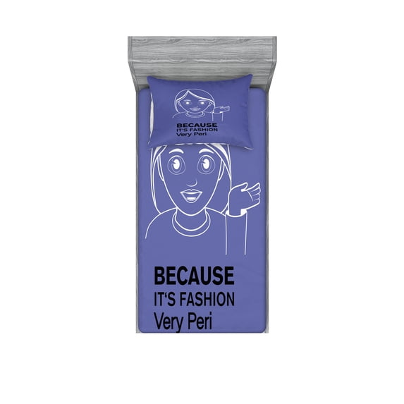 Ambesonne Woman Emoji Fitted Sheet & Pillow Sham Set, Because Its Fashion Fun, Twinxl, Lavender Blue and White