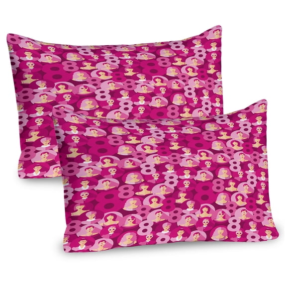 Ambesonne Women's Day Pillow Sham 2 Pack, Circular Lady Portraits, 26"x20", Magenta Pale Pink Peach