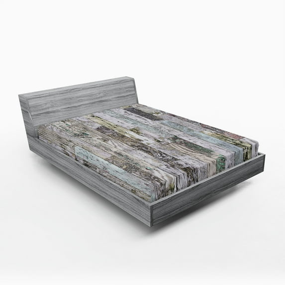 Ambesonne Wood Print Fitted Sheet, Pastel Oak Timber Boards, King Size, Multicolor