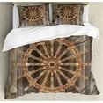 thumbnail image 1 of Ambesonne Wooden Duvet Cover Set, Nautical Ship Sea Wheel, 2-Calking, Umber Brown, 1 of 6
