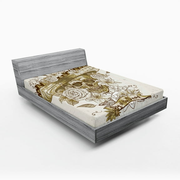 Ambesonne Wooden Fitted Sheet, Spanish Dead Hat, Full Size, Khaki Beige