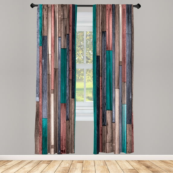 Ambesonne Wooden Print Curtains, Brownish Rustic Art, Pair of 28"x95", Pastel Pink