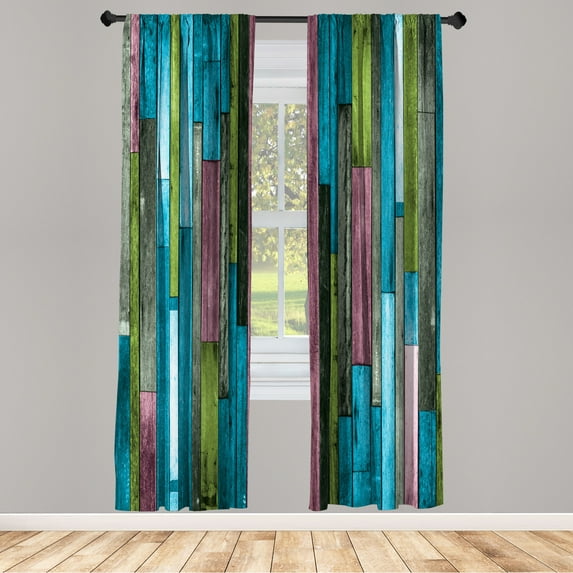 Ambesonne Wooden Print Curtains, Grunge Rustic Print, Pair of 28"x63", Aqua Green