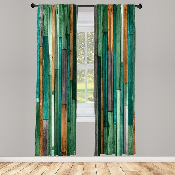 Ambesonne Wooden Print Curtains, Grunge Rustic Print, Pair of 28"x63", Forest Green