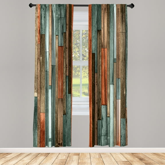 Ambesonne Wooden Print Curtains, Grunge Rustic Print, Pair of 28"x63", Seafoam Fawn