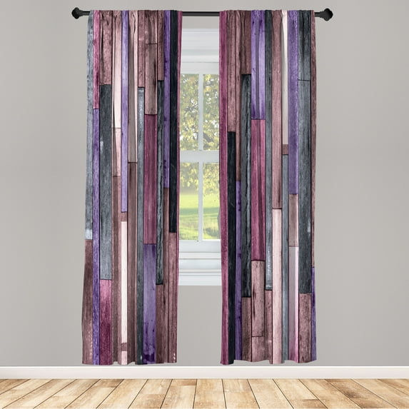 Ambesonne Wooden Print Curtains, Grunge Rustic Print, Pair of 28"x84", Blue Violet