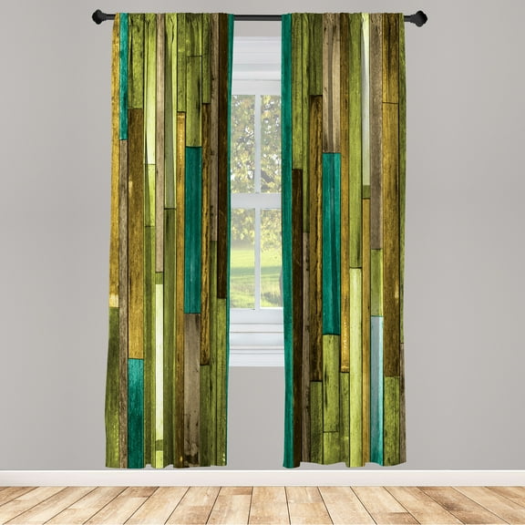 Ambesonne Wooden Print Curtains, Grunge Rustic Print, Pair of 28"x84", Olive Green