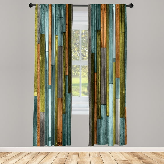 Ambesonne Wooden Print Curtains, Grunge Rustic Print, Pair of 28"x95", Dark Turquoise