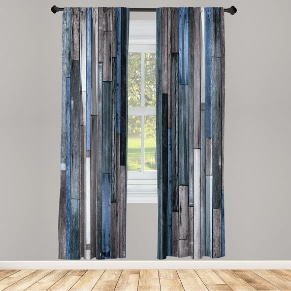 Ambesonne Wooden Print Curtains, Grunge Rustic Print, Pair of 28"x95", Pale Azure