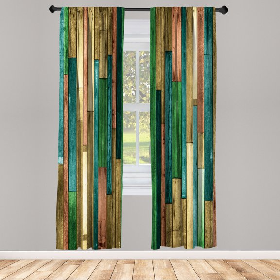 Ambesonne Wooden Print Curtains, Grunge Rustic Print, Pair of 28"x95", Sepia