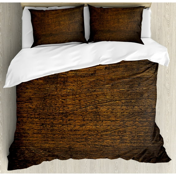 Ambesonne Wooden Print Duvet Cover Sets, Antique Timber Vintage, 2-Queen, Chestnut and Brown
