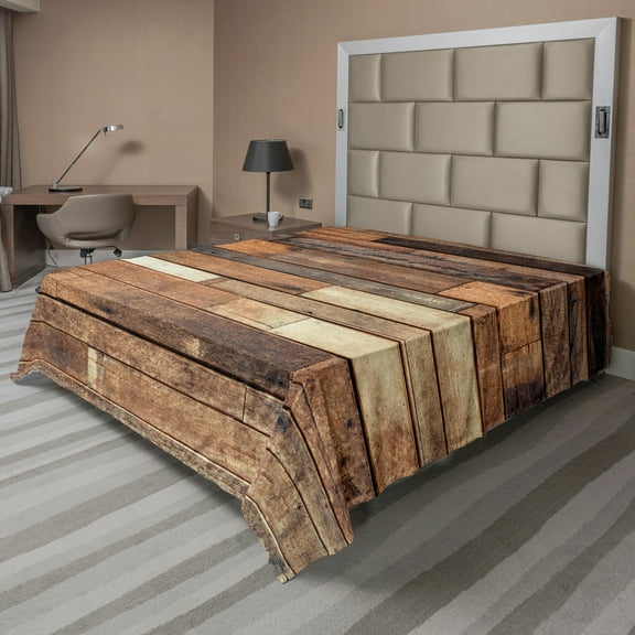 Ambesonne Wooden Print Flat Sheet, Brown Rustic Floor, King Size, Brown