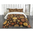 thumbnail image 1 of Ambesonne Wooden Print Quilted Bedspread Set 3 Pcs, Brown Abstract Circles, Queen Size, Brown, 1 of 5