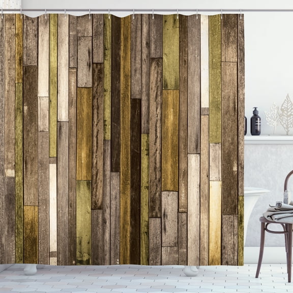 Ambesonne Wooden Print Shower Curtain, Grunge Rustic Print, 69"Wx75"L, Caramel Camel
