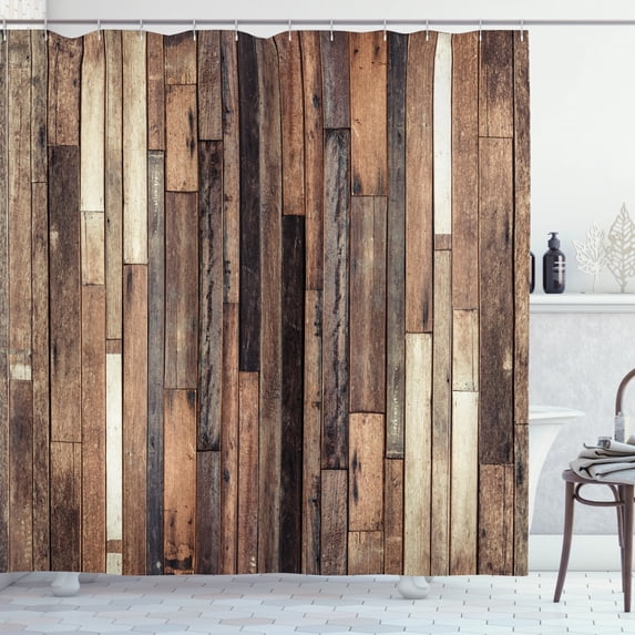 Ambesonne Wooden Print Shower Curtain, Old Floor Rustic Style, 69"Wx70"L, Brown