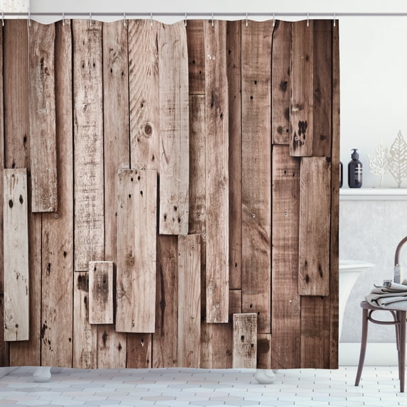 Ambesonne Wooden Print Shower Curtain, Vintage Barn Floor Art, 69"Wx75"L, Grey Brown
