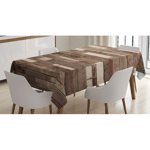 Ambesonne Wooden Print Tablecloth Rectangular Table Cover, Brown Farmhouse Style, 60"x90", Brown