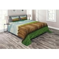 thumbnail image 1 of Ambesonne Wooden Quilted Coverlet 3 Pcs, Cloudy Sky Above Garden, Queen Size, Green Brown, 1 of 2
