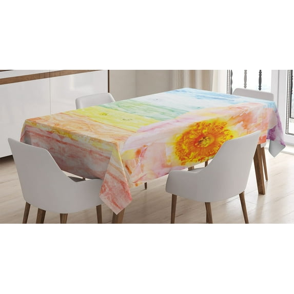 Ambesonne Wooden Tablecloth Rectangular Table Cover, Summer Time Floral Roses, 60"x84", Multicolor
