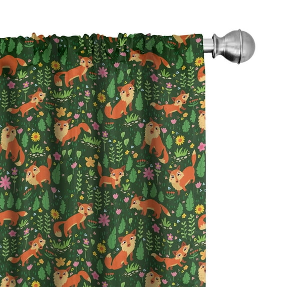 Ambesonne Woodland Window Curtains, Forest Animals and Herbs, Each 28" W x 95" L, Emerald and Multicolor