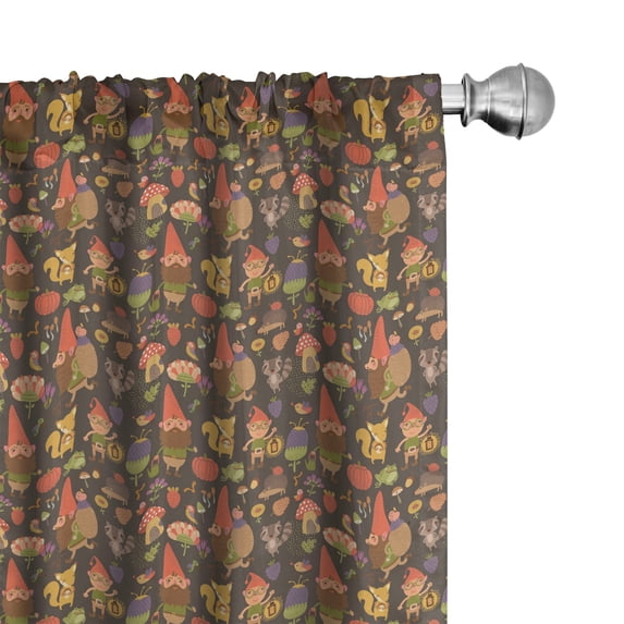 Ambesonne Woodland Window Curtains, Gnomes and Animals Art, Each 28" W x 63" L, Dark Taupe and Multicolor