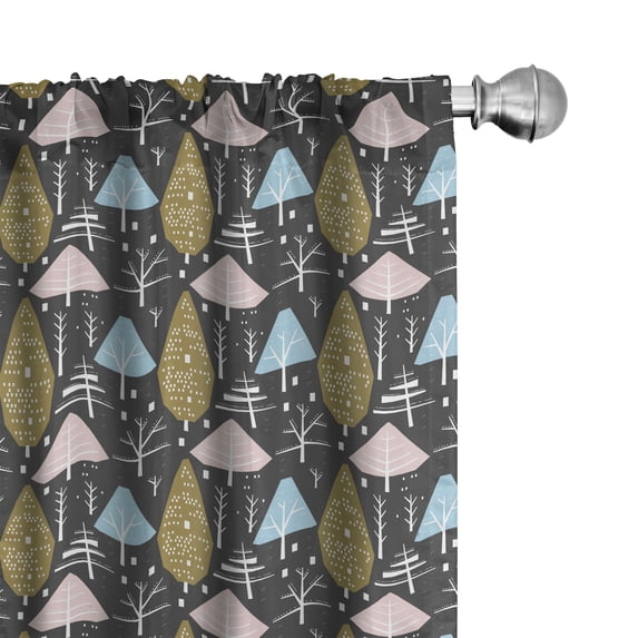 Ambesonne Woodland Window Curtains, Repetitive Trees Pattern, Each 28" W x 95" L, Dark Grey Blush
