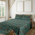 thumbnail image 1 of Ambesonne Woodland Boho Fitted & Flat Sheet with Shams 4 Pcs Set, Wild Berries Pattern, King, Dark Coral and Teal, 1 of 5