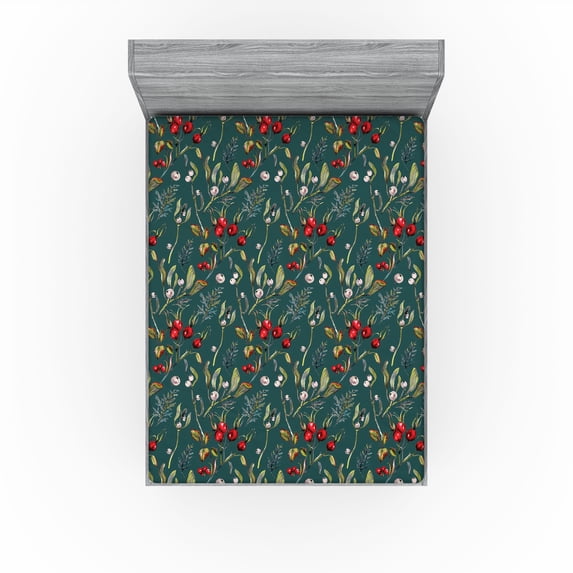 Ambesonne Woodland Boho Fitted Sheet, Wild Berries Pattern, California King, Dark Coral and Teal