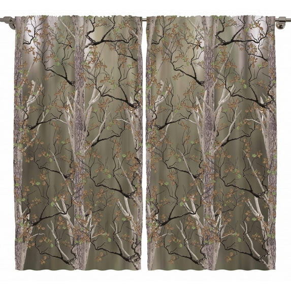 Ambesonne Woodland Curtains 2 Panel Set, Fall Forest Twig Branches, 108" x 84", Sepia and Pale Brown
