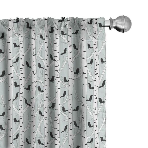 Ambesonne Woodland Curtains, Bird Silhouettes Trees, Pair of 28"x63", Pale Blue White
