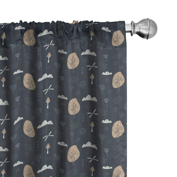 Ambesonne Woodland Curtains, Trees Dragonflies Clouds, Pair of 28"x63", Almond Dark Grey White