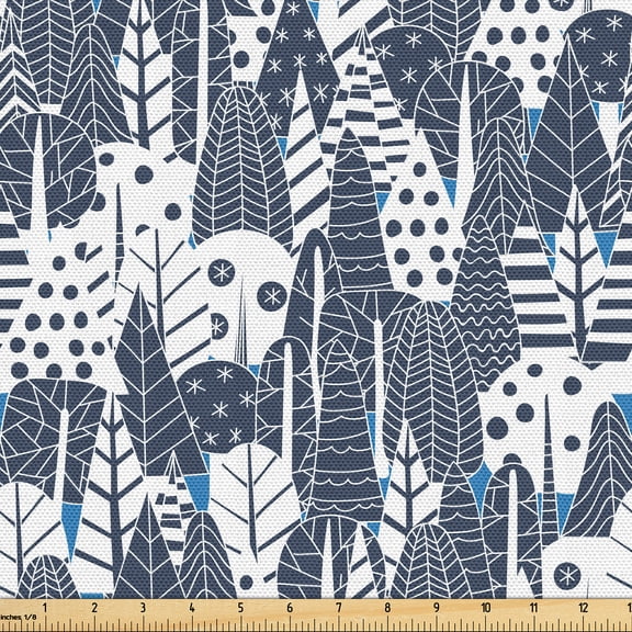 Ambesonne Woodland Fabric by the Yard Upholstery, Abstract Mix Trees Pattern, 2 Yards, Dark Blue Grey Sea Blue