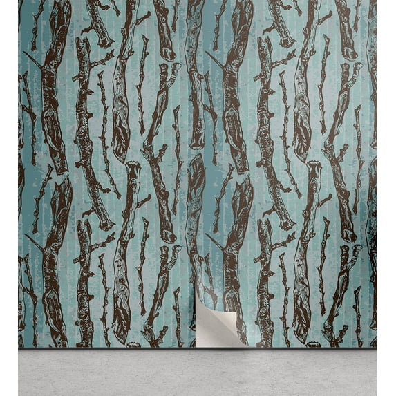 Ambesonne, Woodland Pattern Peel & Stick Wallpaper for Home, Sketchy Branches, 13"x72", Cadet Blue Green Brown