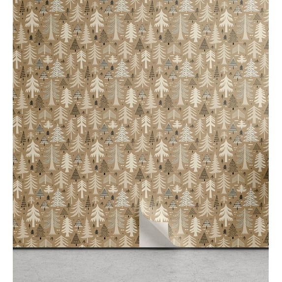 Ambesonne Woodland Peel & Stick Wallpaper for Home, Bohemian Forest Pine Tree, 13"x36", Pale Yellow Green Cream